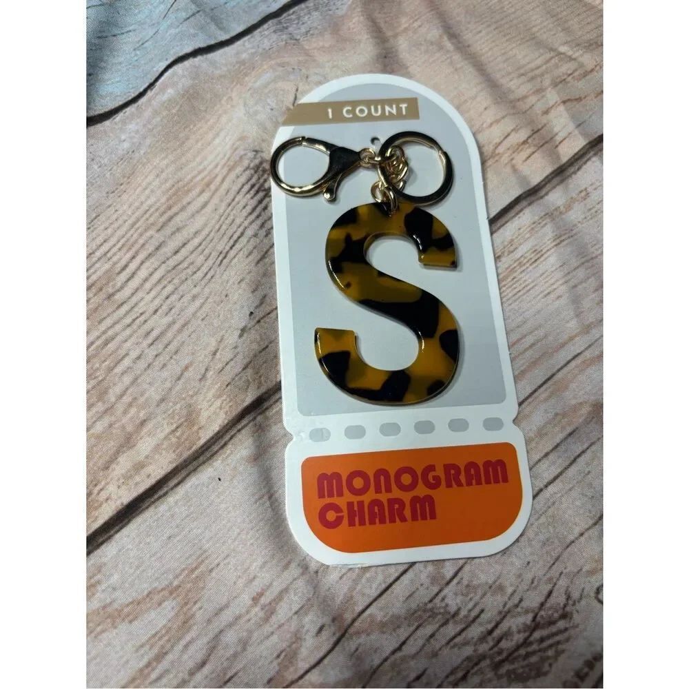 New Animal Print Monogram 'S' Bag Charm Keychain - Tortoiseshell Yellow